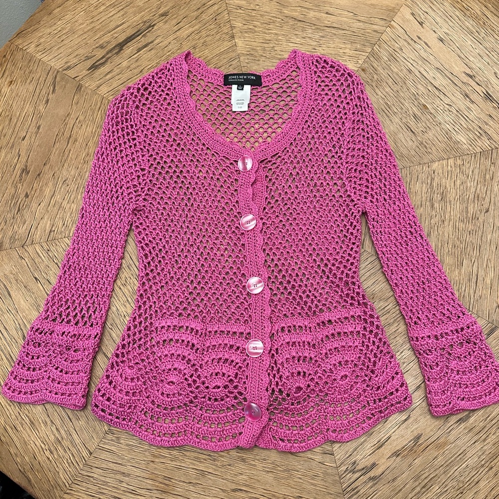 Jones New York Pink Crocheted Cardigan